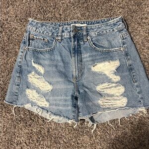 Garage Light Blue Distressed Mom Denim Shorts